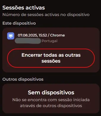 Registo de sessões ativas na Vinci Spin