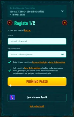 Registo na Spinanga