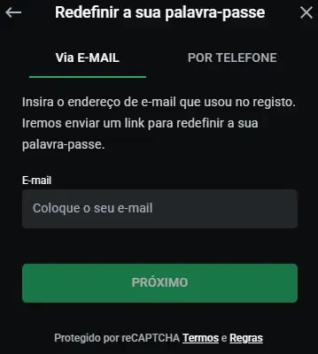 Redefinir a sua palavra-passe na Leon Bet