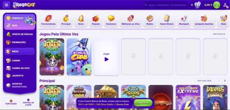 Página de casino do Robocat