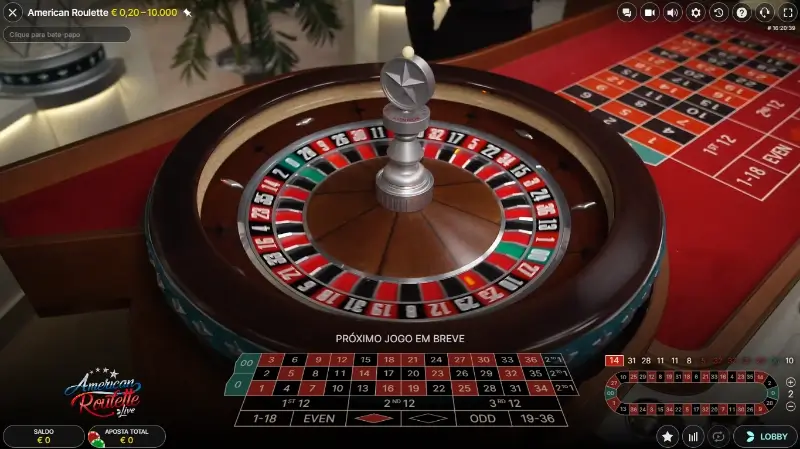Jogo de roleta americana no casino ao vivo