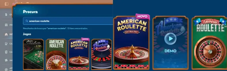 Procurar e jogar roleta americana em versão de demonstração