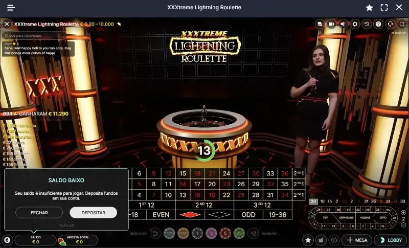 Jogo de roleta ao vivo XXXtreme Lightning Roulette no casino da Bettilt