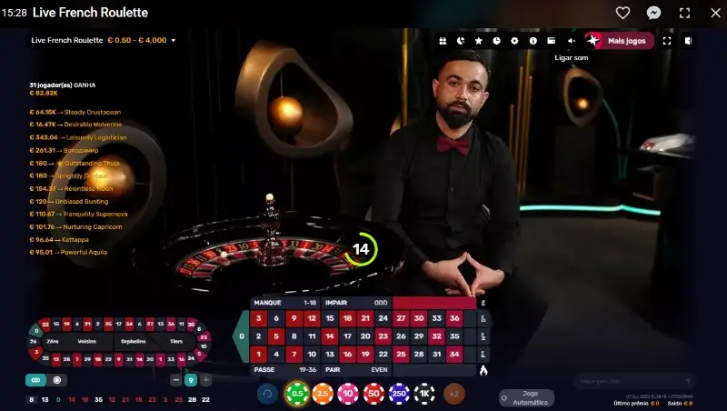 Jogo de roleta francesa ao vivo