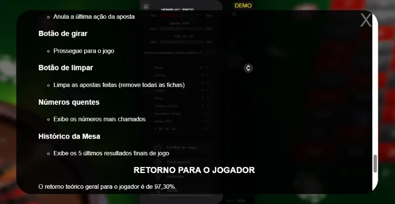 RTP de um jogo de roleta