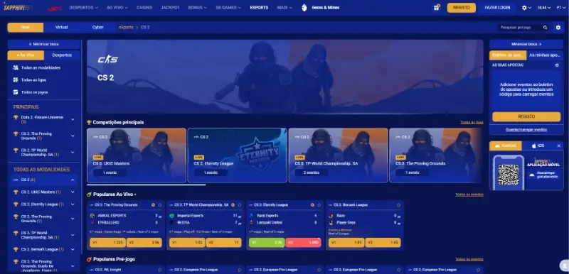 Página de apostas para CS2 na Sapphirebet