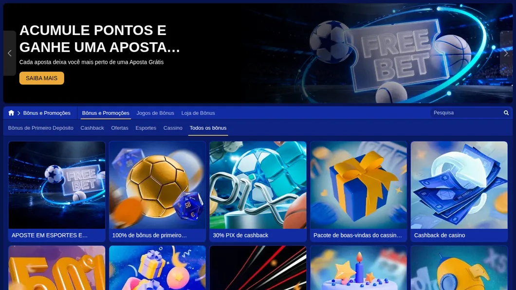 Página de bônus da SapphireBet vista do Brasil, com o cashback de 30% no Pix e o bônus de primeiro depósito