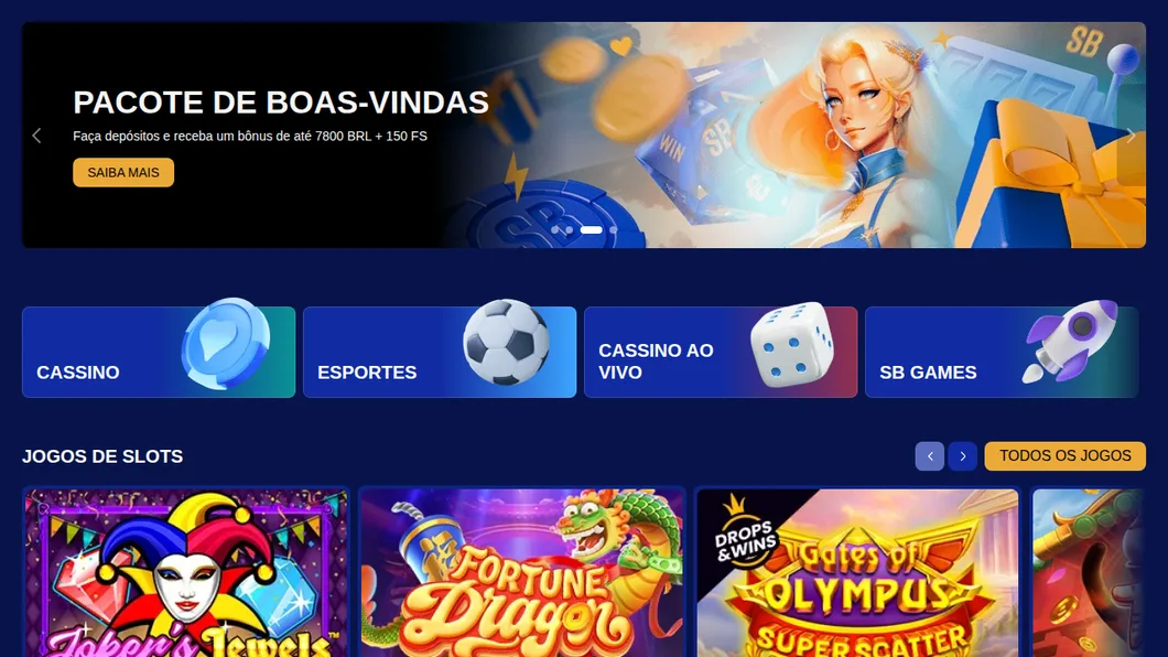 Página inicial da SapphireBet aberta a partir do Brasil, com o pacote de boas-vindas em reais