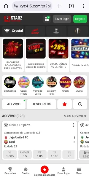 Versão mobile do site da 888Starz