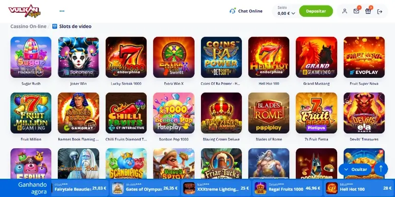 Página de slot machines no casino da Vulkan Vegas