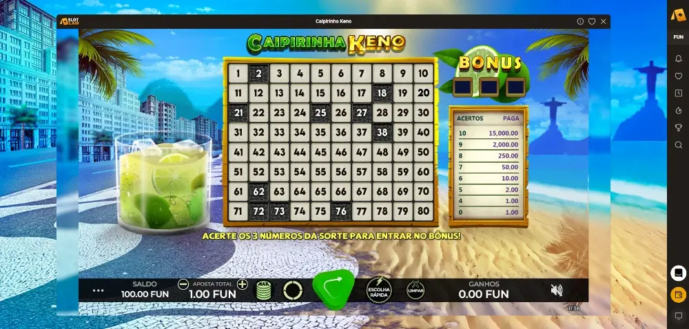 Jogo de Keno no casino da SlotLair
