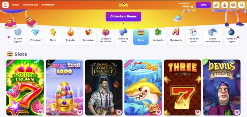 Página de slots machines do 7signs casino
