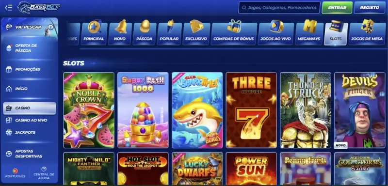 Página de slots machines no BassBet Casino