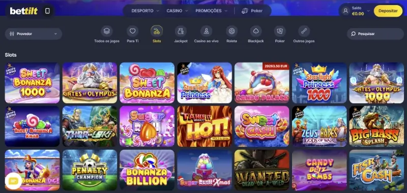 Página de slots na Bettilt