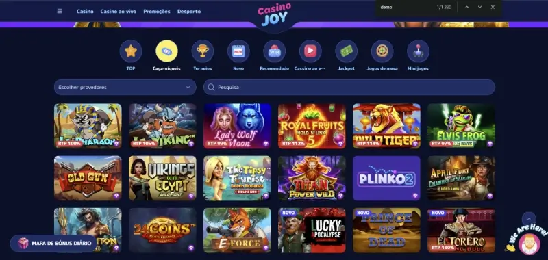 Página de slot machines do CasinoJoy