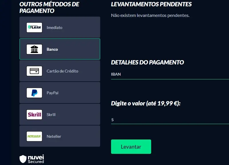 Levantamento de saldo na Solverde