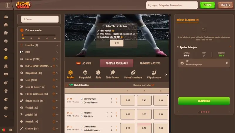 Página de apostas desportivas da Stone Vegas