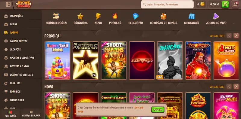 Página de casino da StoneVegas
