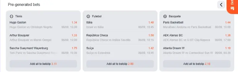 Sugestão por parte da Vulkan Vegas para apostas múltiplas
