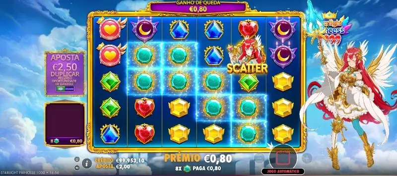 Animação de prémio na slot Starlight Princess 1000