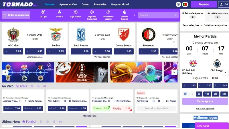 Página de apostas desportivas da TornadoBet