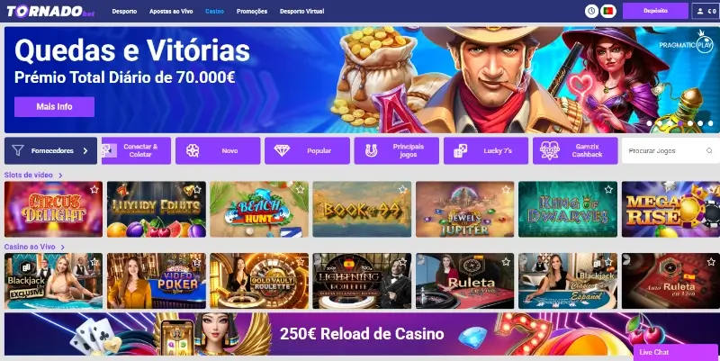 Página de casino da TornadoBet