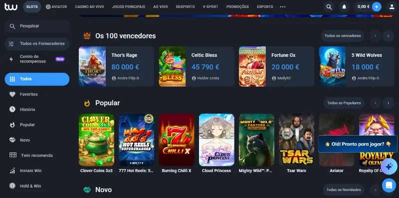Página de casino da Twin