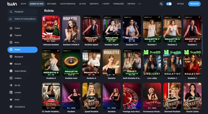 Página de roleta ao vivo no Twin Casino