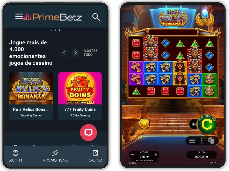Versão mobile do PrimeBetz Casino