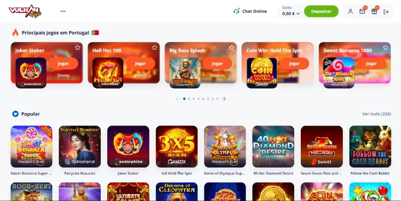 Página de casino da Vuilkan Vegas