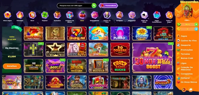 Página de slot machines no Wazamba Casino