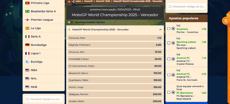 Página de apostas MotoGp na Wazamba