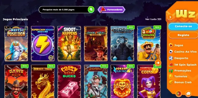 Página de casino da Wazamba