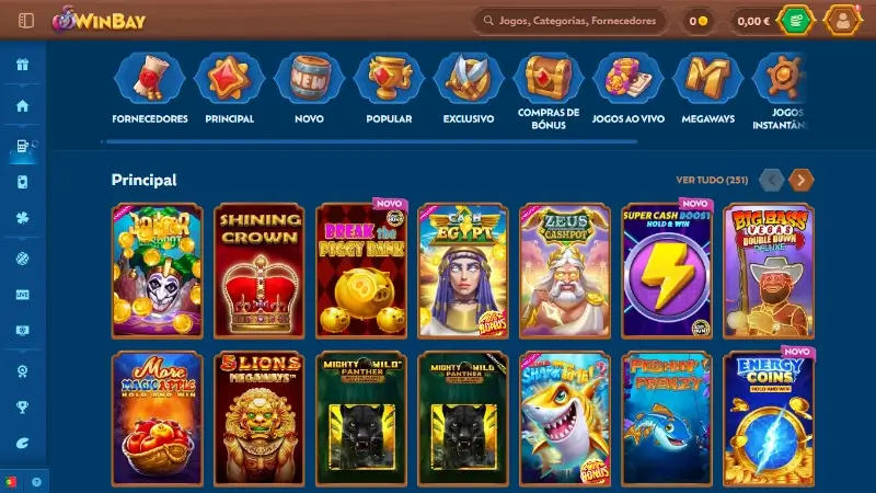 Página de jogos de casino na Winbay