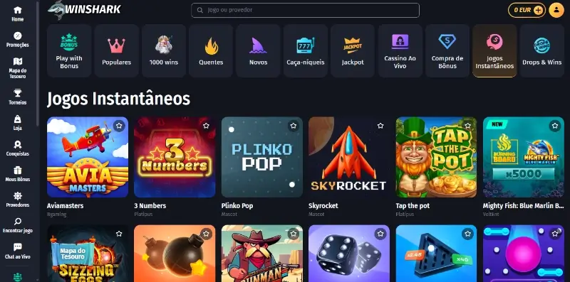 Página de casino da Winshark